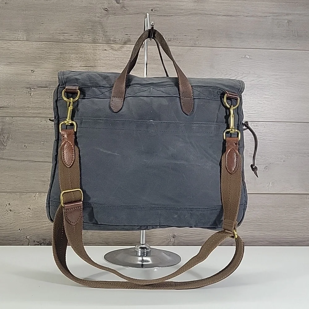 Men's JCrew Waxed Canvas Bag in Blue with Brown Leather Trim Messenger Bag